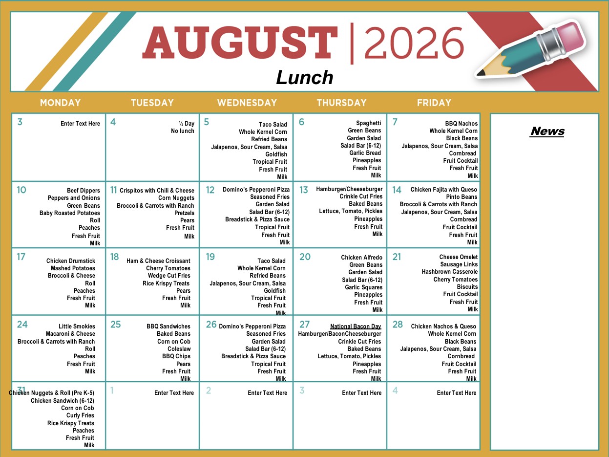 Lunch Menu - August